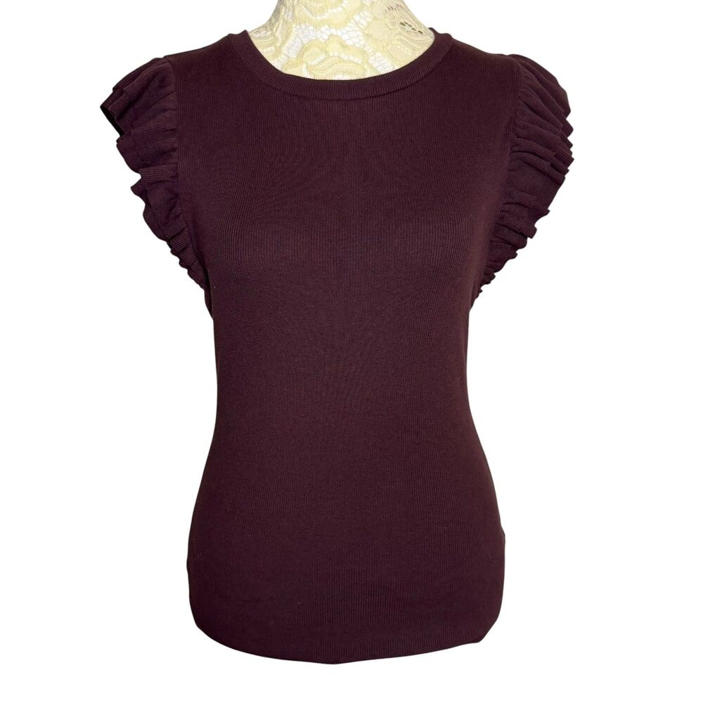 GAP Women's Ruffled Sleeve Knit Top — Deep Plum